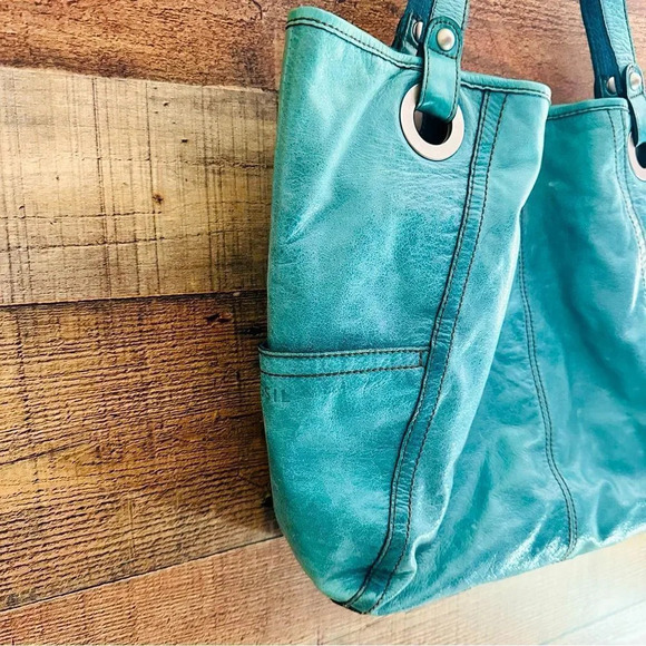 Fossil Teal Hathaway Leather Tote - Picture 4 of 10